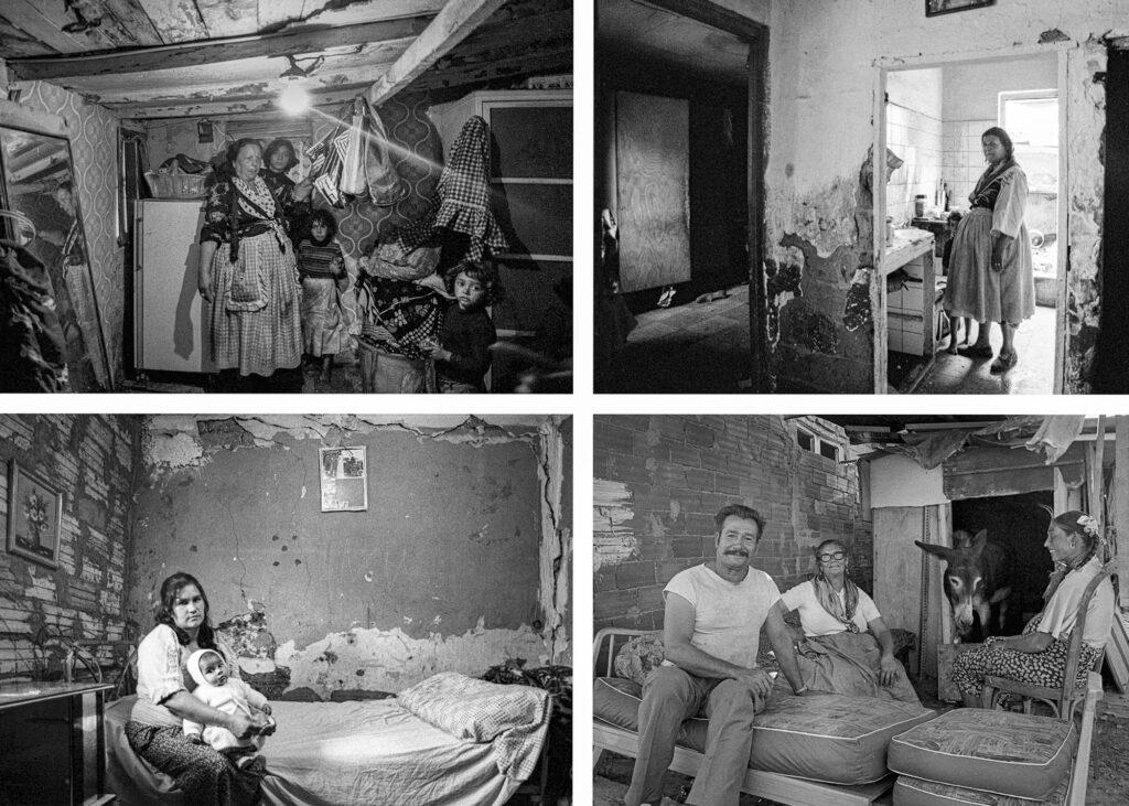 Fotocomposición de 4 imágenes donde se ven las condiciones paupérrimas que vivían los gitanos.